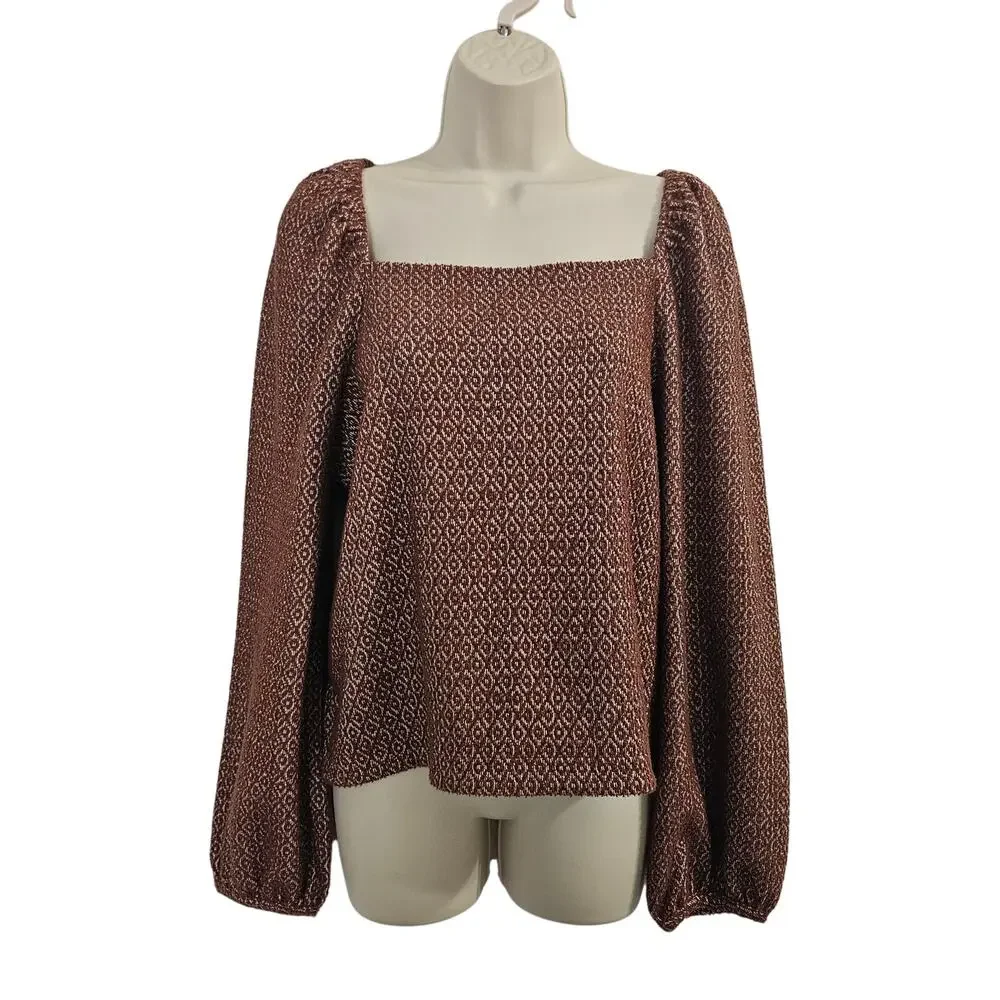 MADEWELL Jacquard Puff Sleeve Top in Dark Merlot Size L